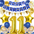 11th Birthday Decorations by [Brand Name] - Navy Blue & Gold Balloons with 40-Inch Number 11 Foil & Banner