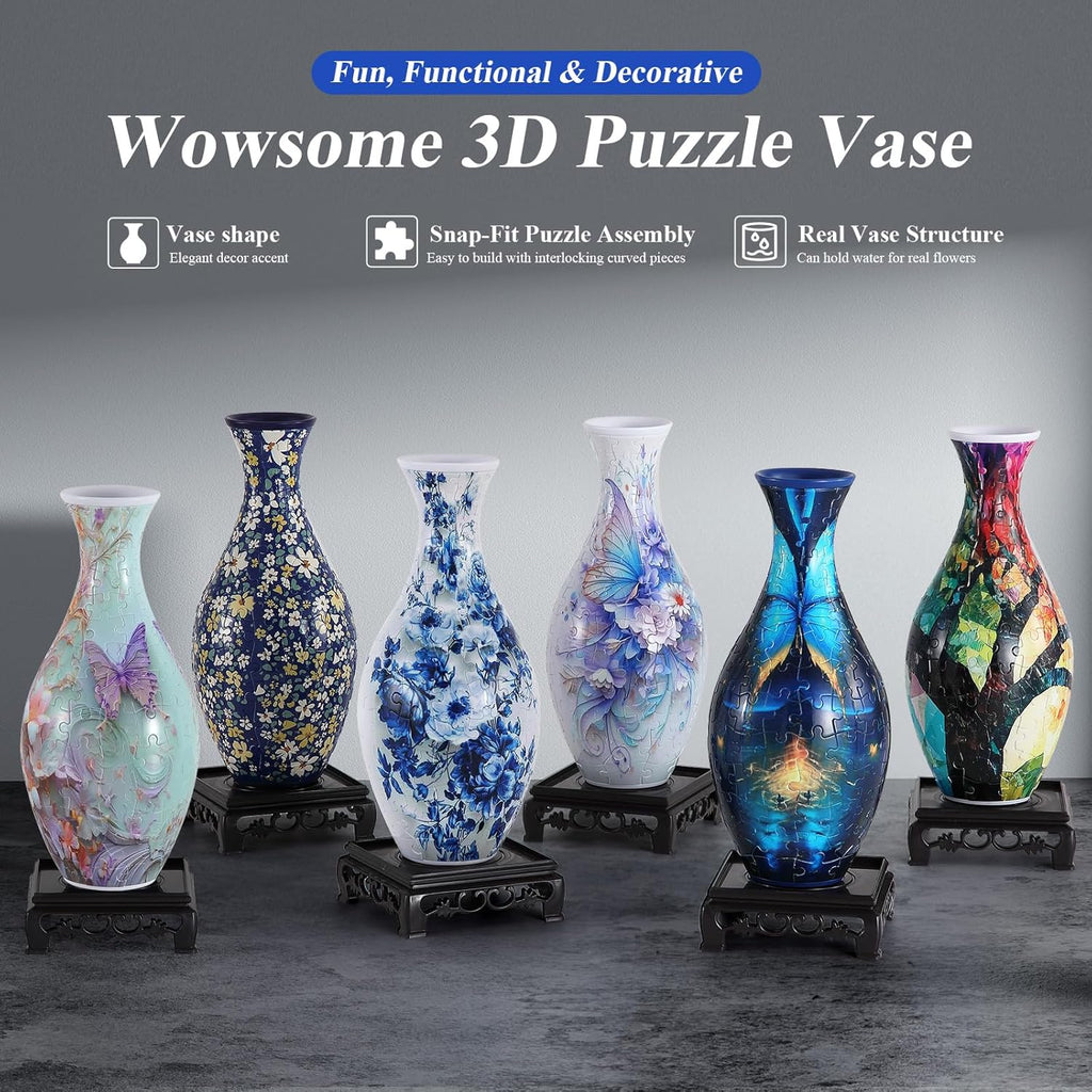 Wowsome 3D Puzzle Vase - Unique Jigsaw Design for Flower Arrangements | Pink Butterfly Decor