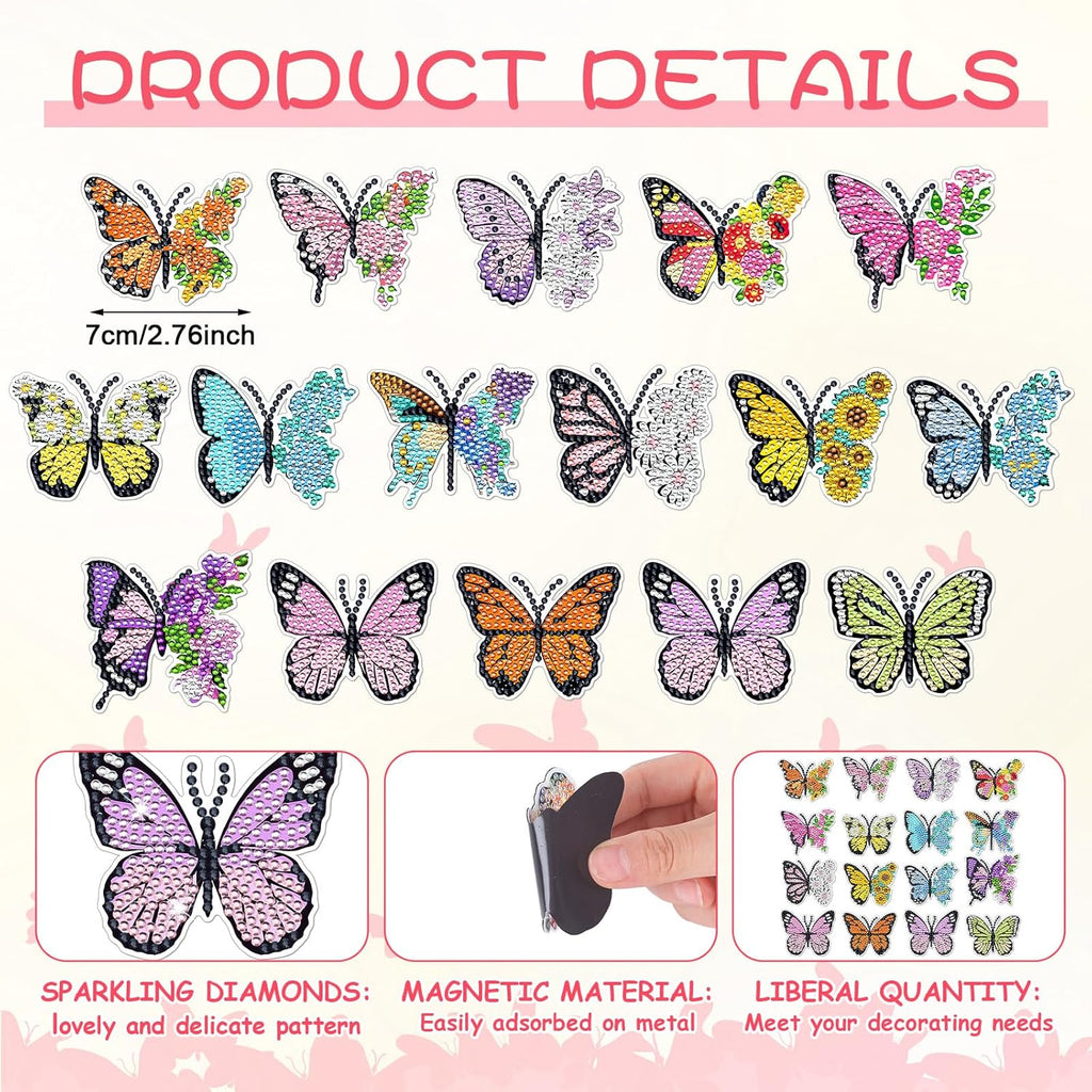 Umigy Butterfly Diamond Art Magnets Kit - 16 Pcs DIY Gem Art for Refrigerator | Spring Home Decor
