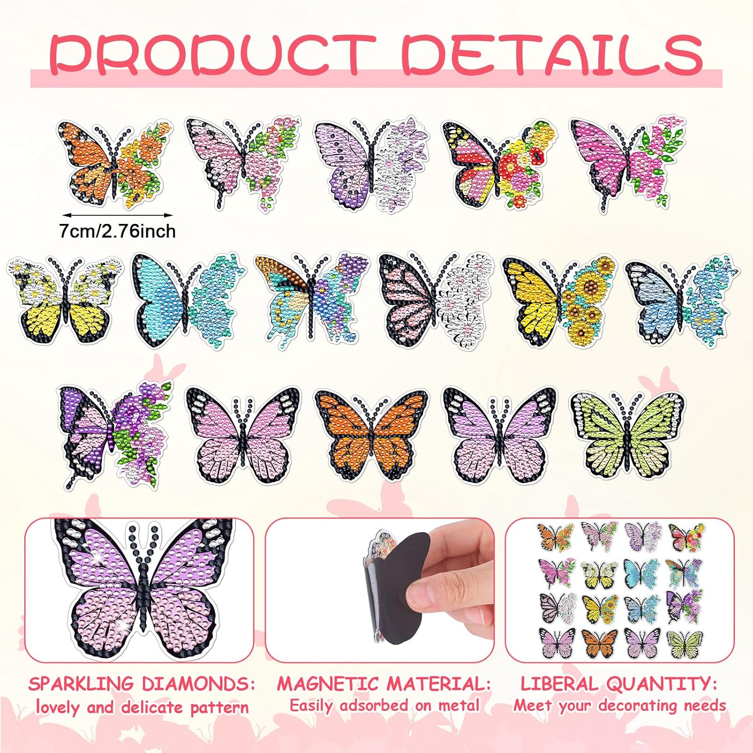 Umigy Butterfly Diamond Art Magnets Kit - 16 Pcs DIY Gem Art for Refrigerator | Spring Home Decor