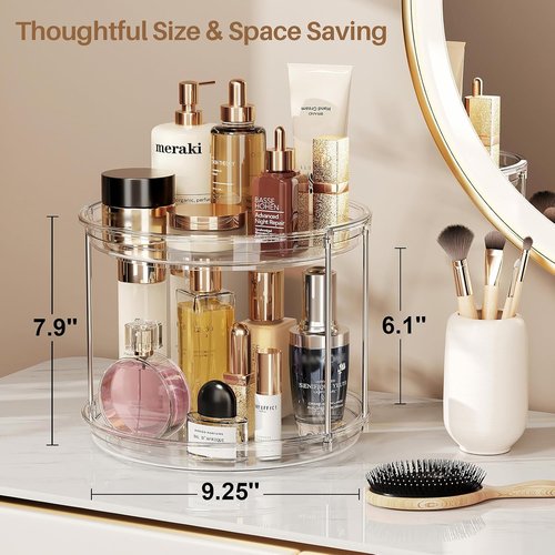 LAMU Lazy Susan Turntable Organizer - 2 Pack 9.25'' Rotating Spice Rack for Kitchen & Bathroom Storage