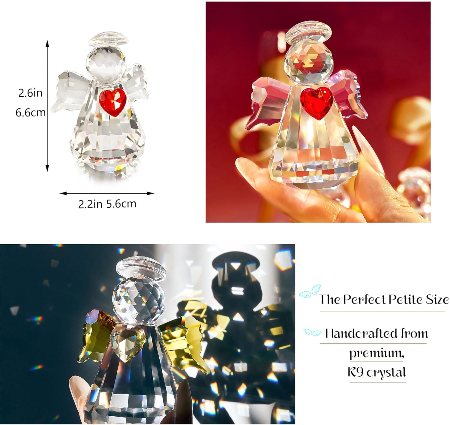 Crystal Guardian Angel Figurine Set - 6 Handcrafted Glass Ornaments for Home Decor | 2.5” Tabletop Collection