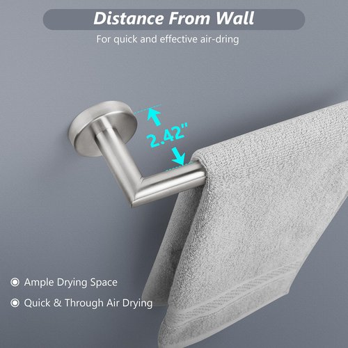 JunSun Bathroom Towel Bar 12 Inch Brushed Nickel Towel Racks Wall Mounted Bath Hand Towel Holder Modern Home Decor Towel Rod Bathroom Hardware Stainless Steel Towel Hanger Silver Towel Rail Single Bar