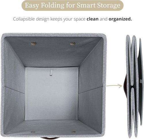 DECOMOMO Storage Bins - Fabric Cube Storage Bins with Labels for Shelves | 11" | 6pcs, Light Texture Grey