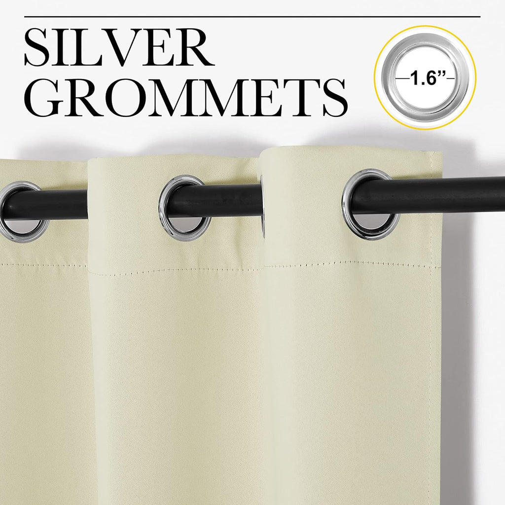 NICETOWN Room Darkening Curtains - Beige 120" Long | Set of 2 for Total Privacy in Boho Farmhouse Decor