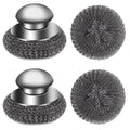 4pcs Steel Wool Scrubber with Replacement Wire Sponge Pads Set, Stainless Steel Scrubber with Handle for Scouring Stubborn Messes from Cast Iron, Pots, Pans, Grill, Stoves, Sink(2 Scrubber+2 Pads)