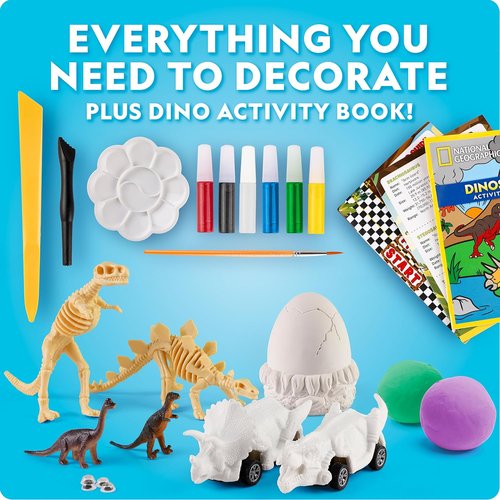 National Geographic Dinosaur Egg Activity Kit - 15+ Dino Crafts, Painting, Clay Models & Learning Guide