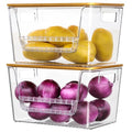 Wrrlors 2 Set Pantry Organizers,Stackable Potato and Onion Storage Bins with Bamboo Lids,Trash Bag Dispenser for 4-13 Gal Bags,kitchen Countertop Organizer for Produce or Snacks