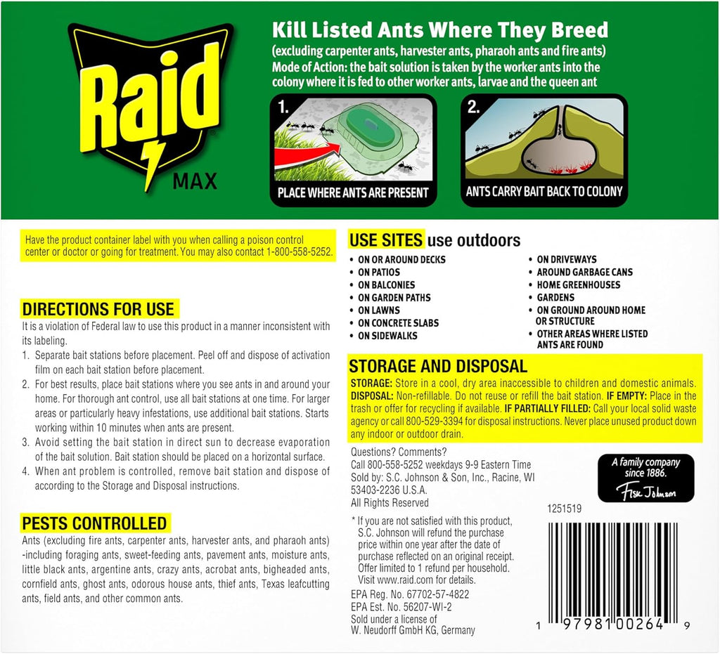 Raid Outdoor Liquid Ant Bait - Kills Ants Within 24 Hours, Ready-to-Use, 4 Count