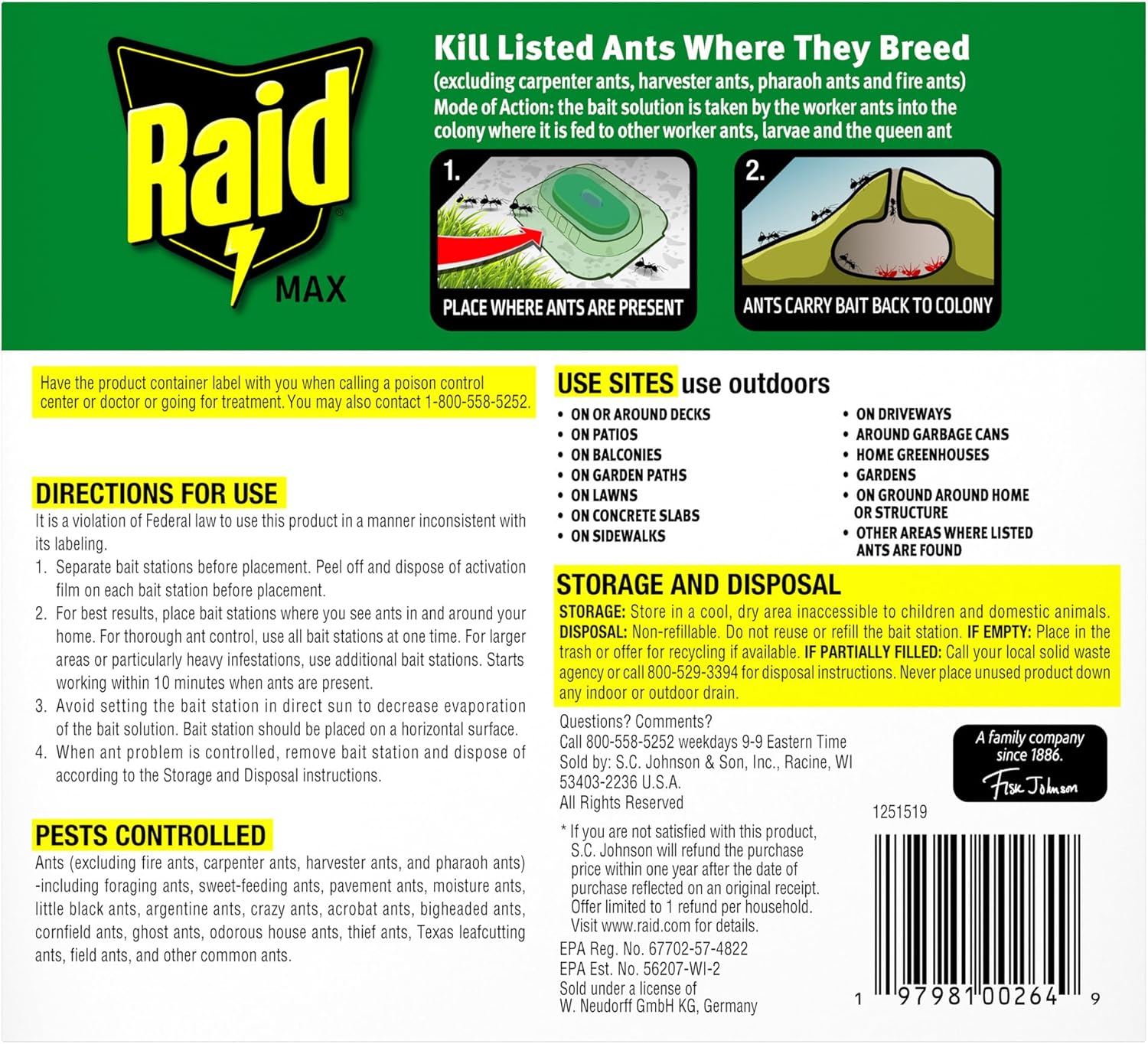 Raid Outdoor Liquid Ant Bait - Kills Ants Within 24 Hours, Ready-to-Use, 4 Count