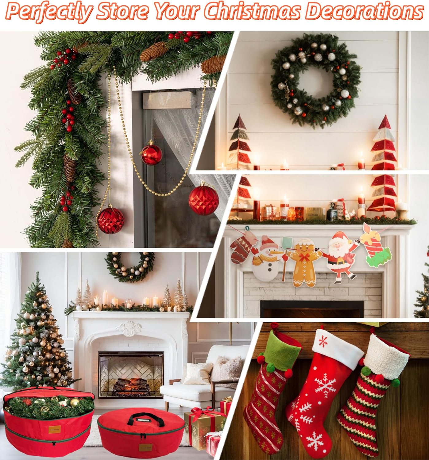 Skiennix Wreath Storage Container - Heavy Duty 600D Oxford Cloth | 24x12 Inch Red Double Bag for Holiday Wreaths