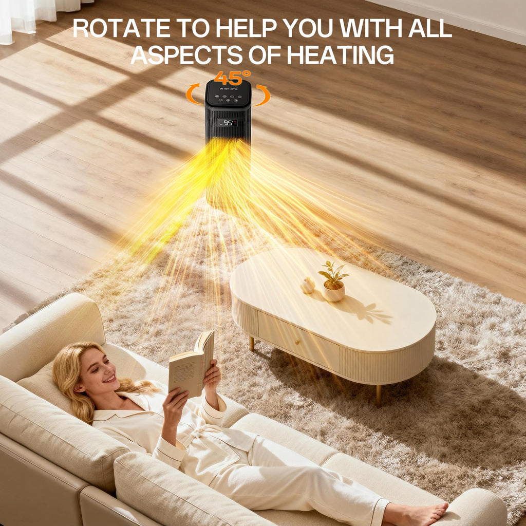 Space Heater, Portable Electric Heaters for Indoor Use with Adjustable Thermostat and Remote, 45° Oscillation, 1-12h Timer, 4 Modes, 1500W PTC Ceramic,Black