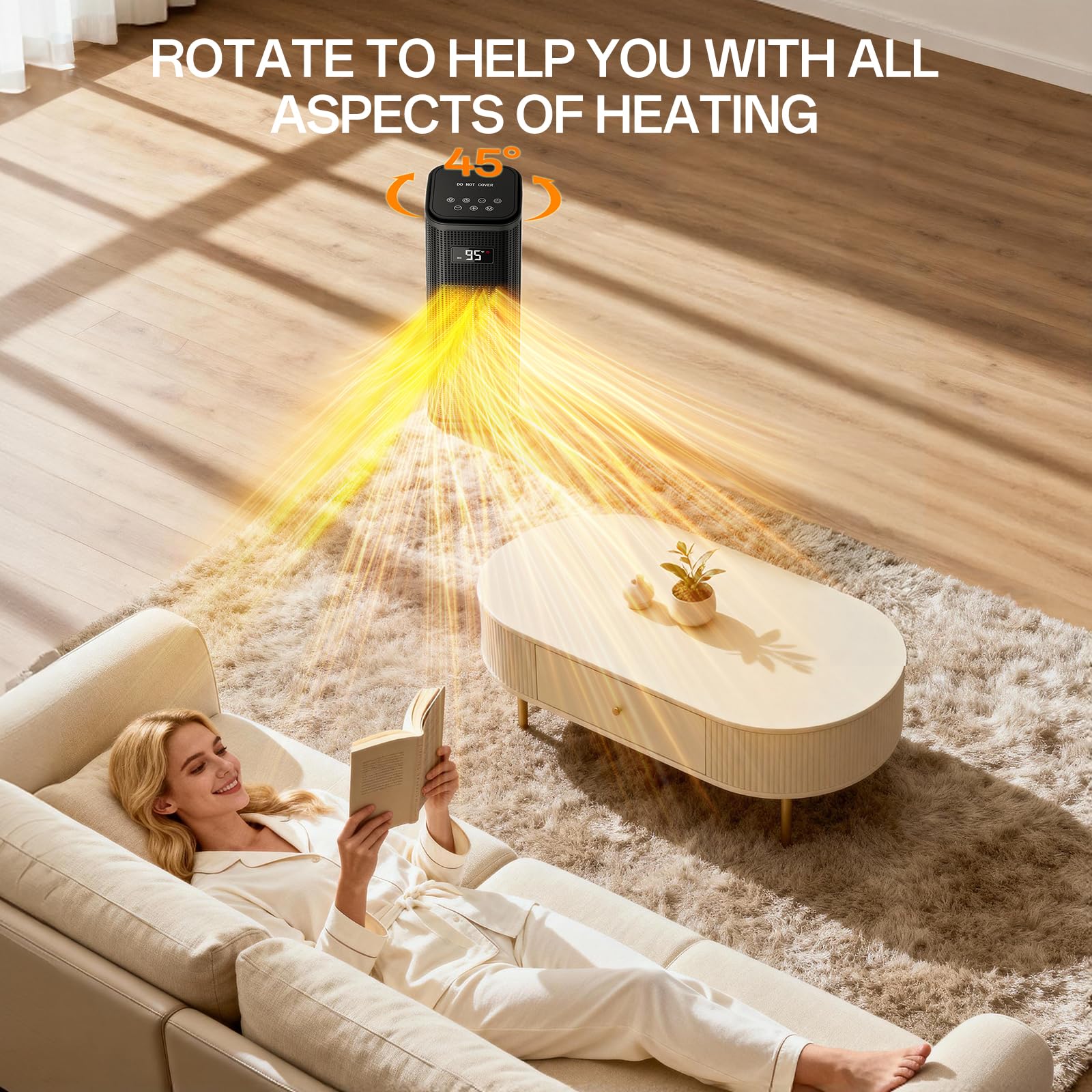 Space Heater, Portable Electric Heaters for Indoor Use with Adjustable Thermostat and Remote, 45° Oscillation, 1-12h Timer, 4 Modes, 1500W PTC Ceramic,Black