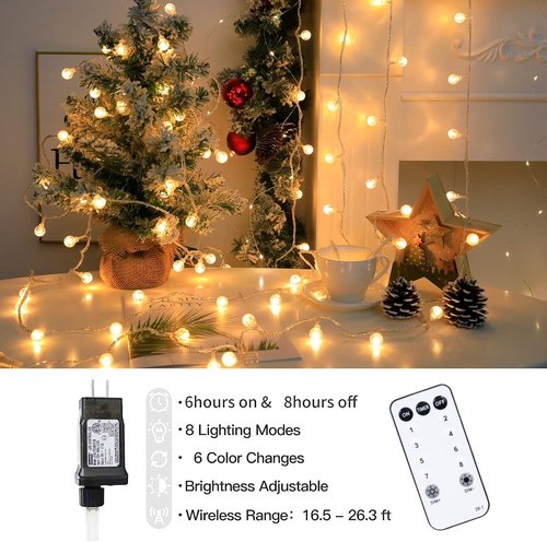 Globe String Lights - 49.2 Feet 100 LED Fairy Lights with Remote Timer | Indoor/Outdoor Decor