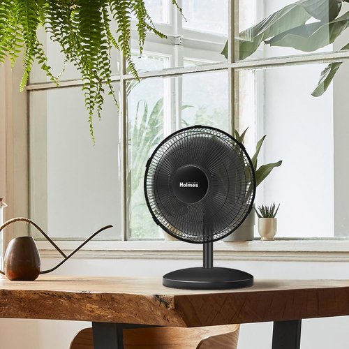 Holmes 12-Inch Oscillating Table Fan - 3 Speeds, 75° Wide Angle, Adjustable Tilt, Quiet for Home & Office - Black