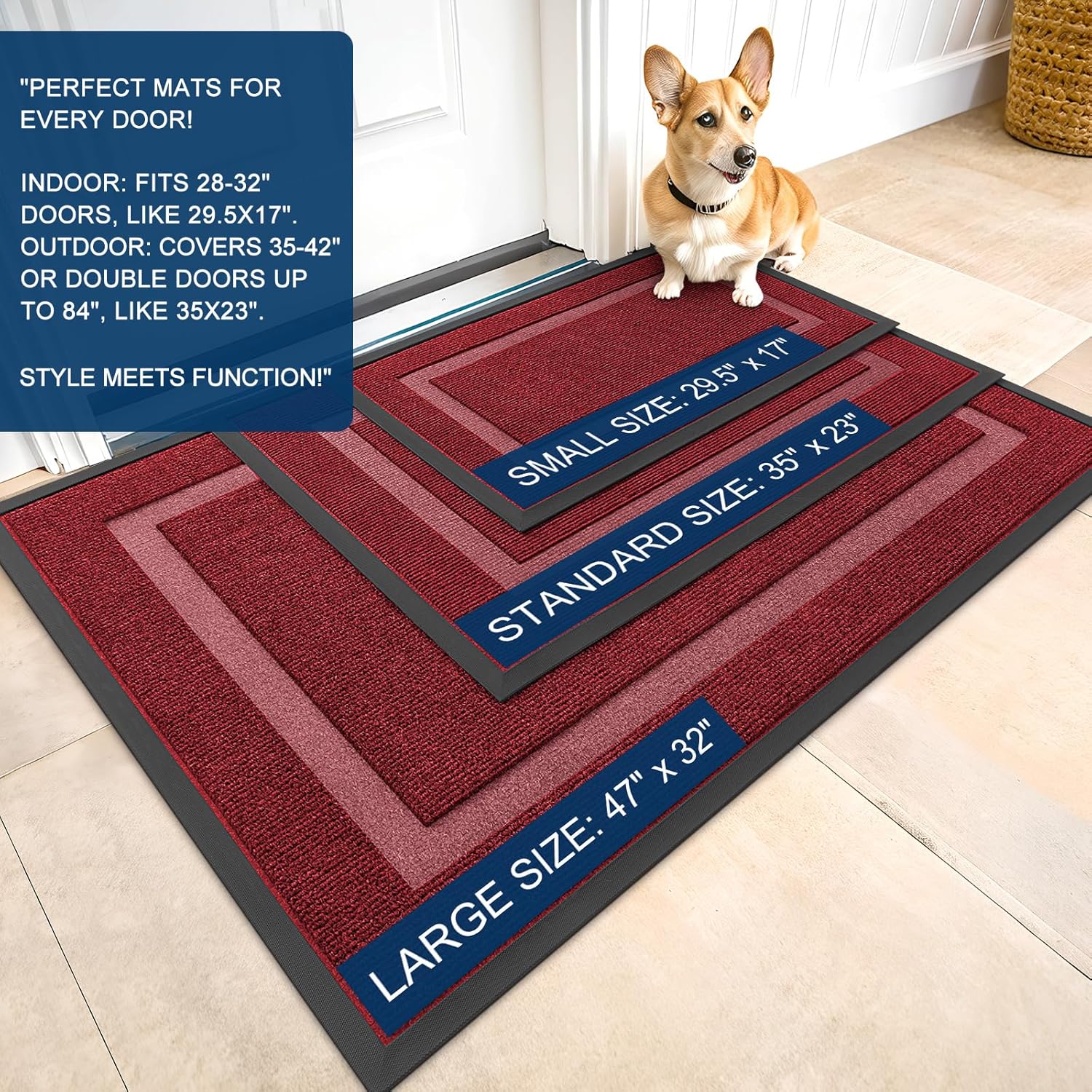 OLANLY Waterproof Front Door Mat - All-Season Indoor/Outdoor Doormat | Sturdy Natural Rubber, 59x35, Wine Red