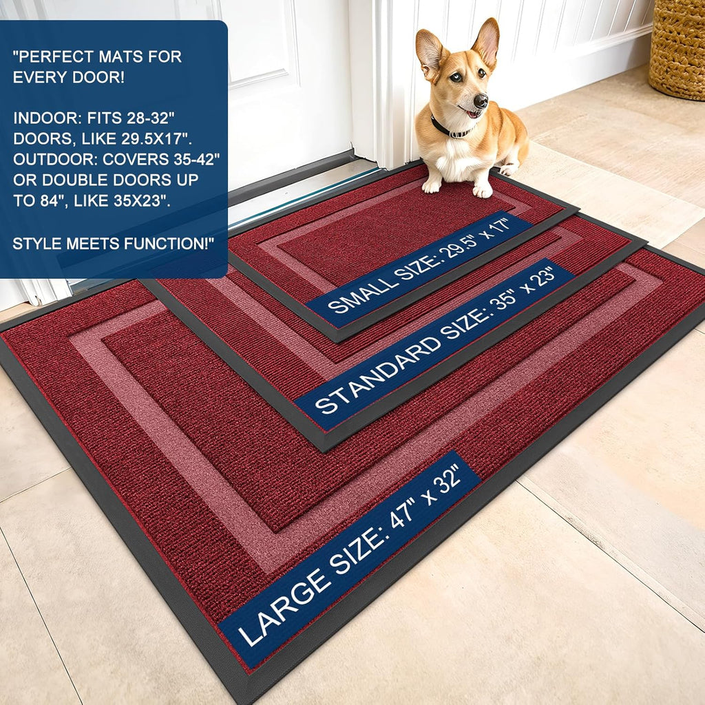 OLANLY Waterproof Front Door Mat - All-Season Indoor/Outdoor Doormat | Sturdy Natural Rubber, 47x23, Wine Red