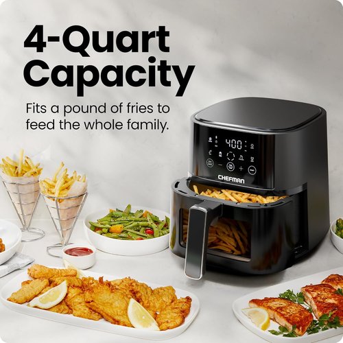 Chefman Air Fryer - 4 QT Compact Air Fryer with Hi-Fry Technology & Easy-View Window - Black