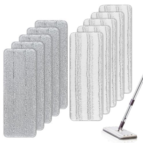 Microfiber Cleaning Pads: 10 Pack 13" X 4.9" Washable for Floor Cleaning Compatible with Tethys & Most 13 Inch Flat Mops - Replacement for Mop Bucket Set