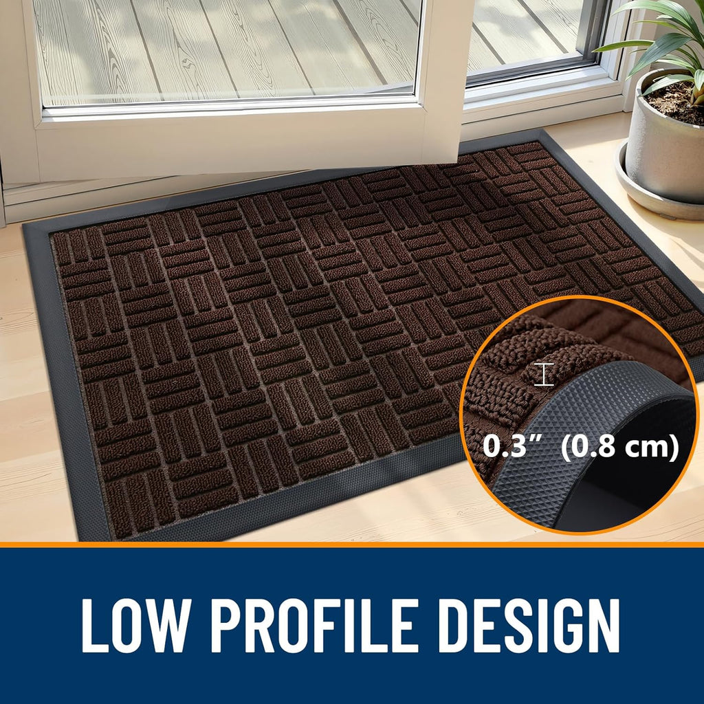 OLANLY Heavy-Duty Front Door Mat - Absorbent Natural Rubber, Non-Slip, 29.5x17 Inches | Stain & Fade Resistant, Brown