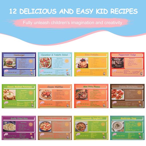 Kinggrand Kitchen Kids Cooking and Baking Set with Storage Case Real Cooking Supplies with Cookbook Knives Apron Chef Hat Kids Cooking Utensils for Girls Boys