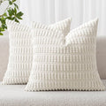 MIULEE Corduroy Decorative Throw Pillow Covers - Soft Boho Striped Design | 18x18 Inch Pure White for Modern Home Decor