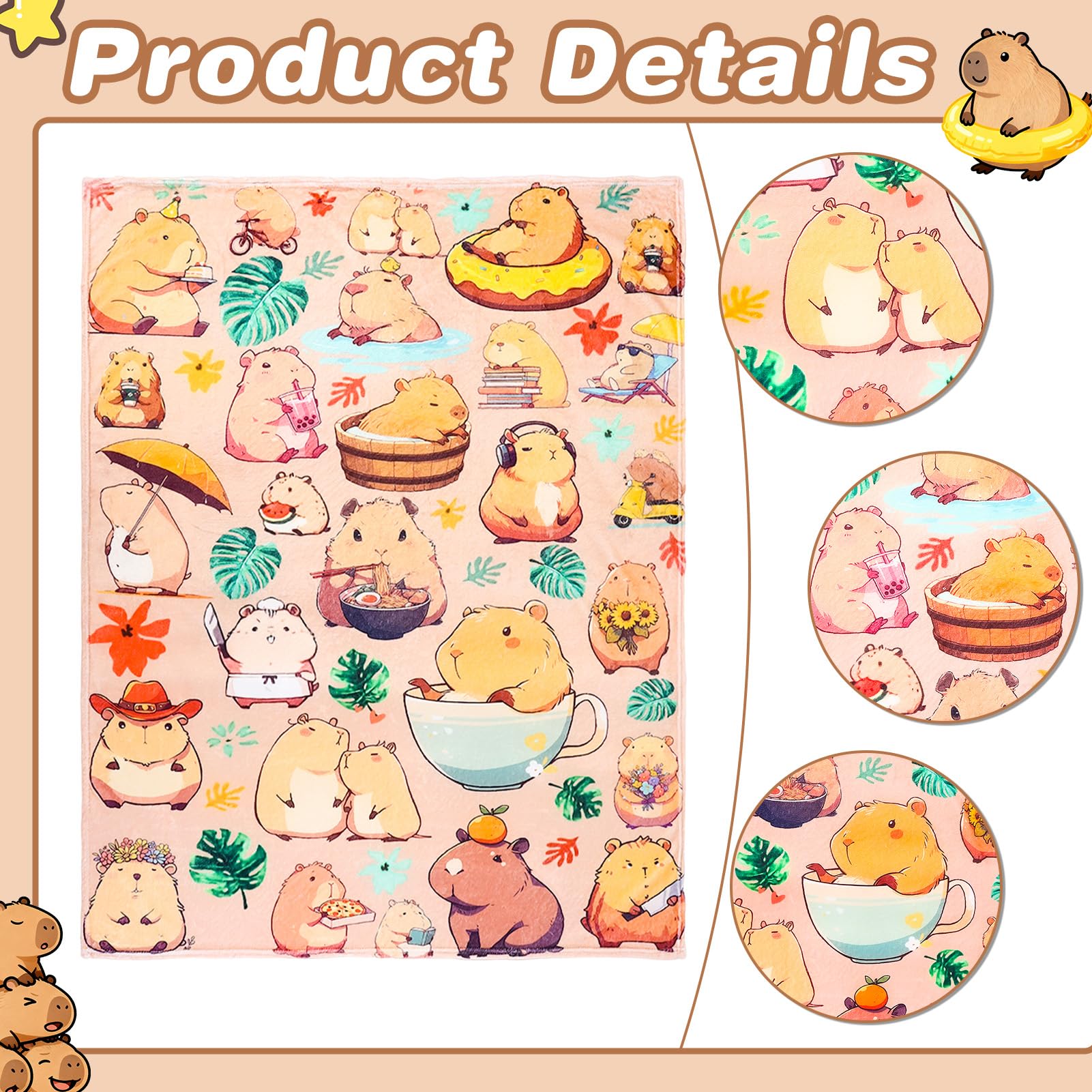 Ovveroche Capybara Gift Set for Girls Cozy Plush Blanket 2 Keychains 55 Stickers Socks Hair Clips Headband Coin Purse Cute Birthday