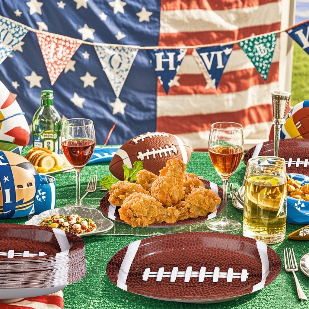 50Pcs Large Football Oval Plates 10"x12" Heavy Duty Football Food Plates Disposable Football Food Tray for Football Theme Party Supplies Sports Event Game Tailgate Carnivals Birthday Party Decorations