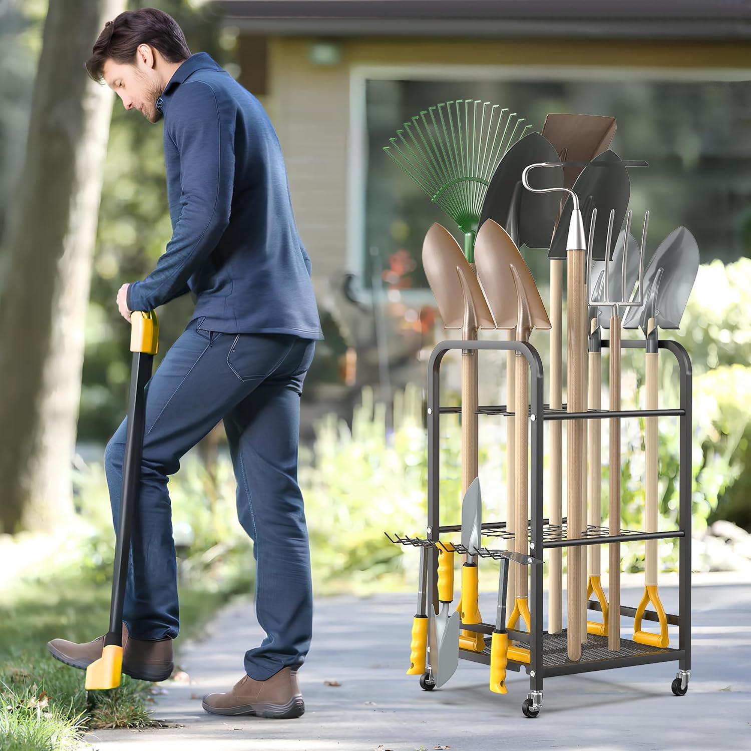 Ultrawall Garden Tool Organizer - Lockable Wheels for Easy Mobility | Indoor & Outdoor Storage Rack