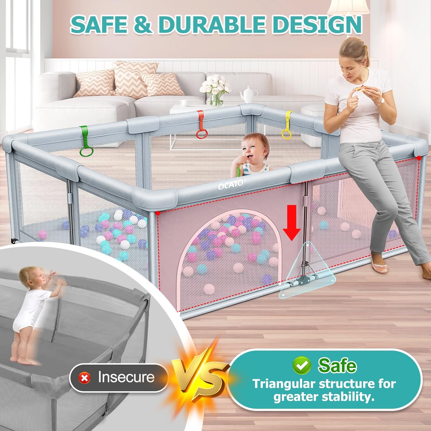 Skiennix Baby Playpen - Foldable Large Portable Safety Area for Toddlers | Indoor/Outdoor (71" × 59")