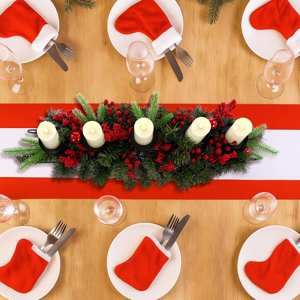 Yungyan Christmas Tabletop Centerpiece - 30 Inch with 5 Candle Holders, Norfolk Branch & Red Berries