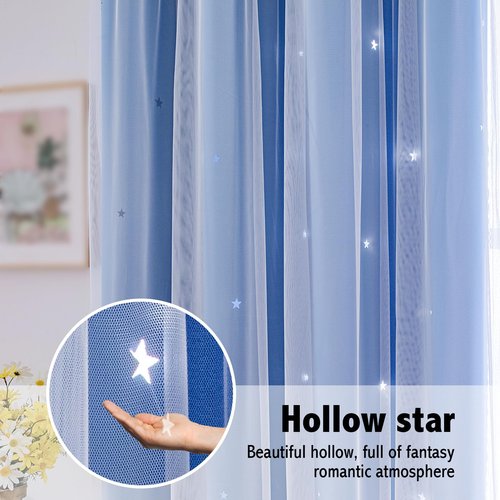 indistar Star Cutout Kids Window Blackout Curtains for Girl Bedroom Window Room Darkening Curtains & Drapes Baby Nursery Curtains (2 Panel,52Wx63L inch,Blue)