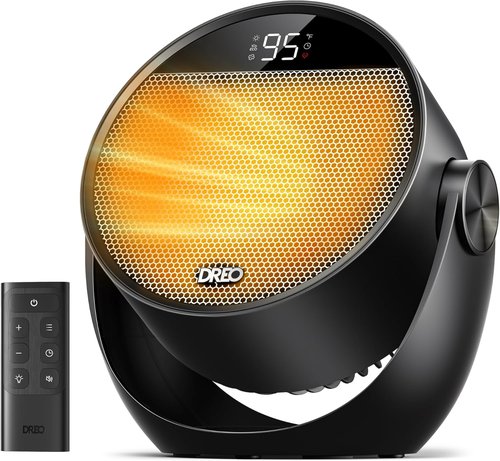 DREO 1500W Space Heater - Adjustable 60° Tilt, Portable Electric Heater with Remote & 8 Safety Features | Quiet for Bedroom & Office, Black