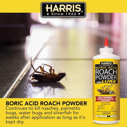 HARRIS Boric Acid Roach & Silverfish Killer Powder - Effective Insect Lure, 16oz