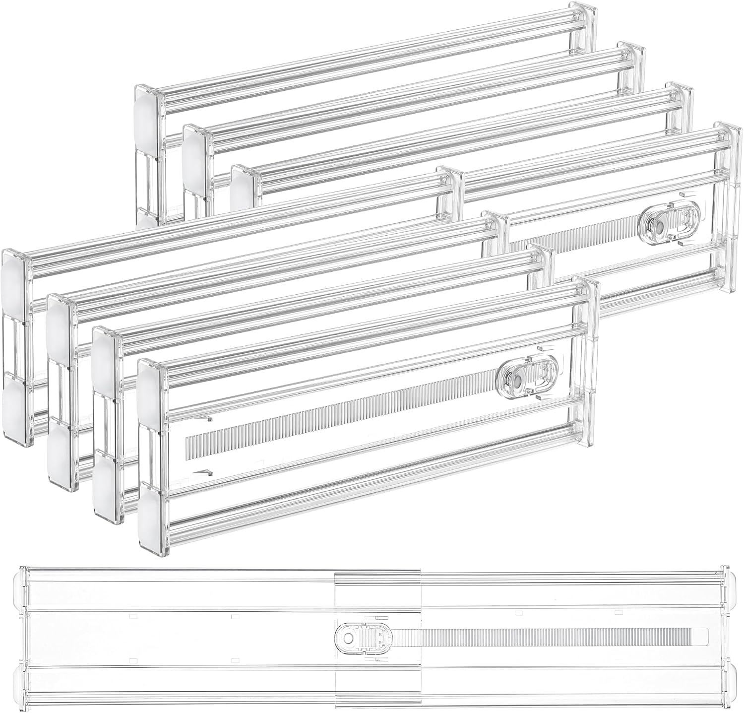 Vtopmart 8-Pack Drawer Dividers - Expandable Clear Organizers for Clothes & Cosmetics (12.8"-22.3")
