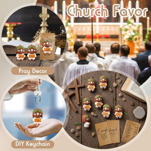 Thyle 30 Set Christian Easter Gifts Mini Jesus Figures Bulk Religious Positive Little Jesus with Scripture Plaque Table Decor Church Party Favor with Bible Verse Card Easter Figurines Basket Stuffers