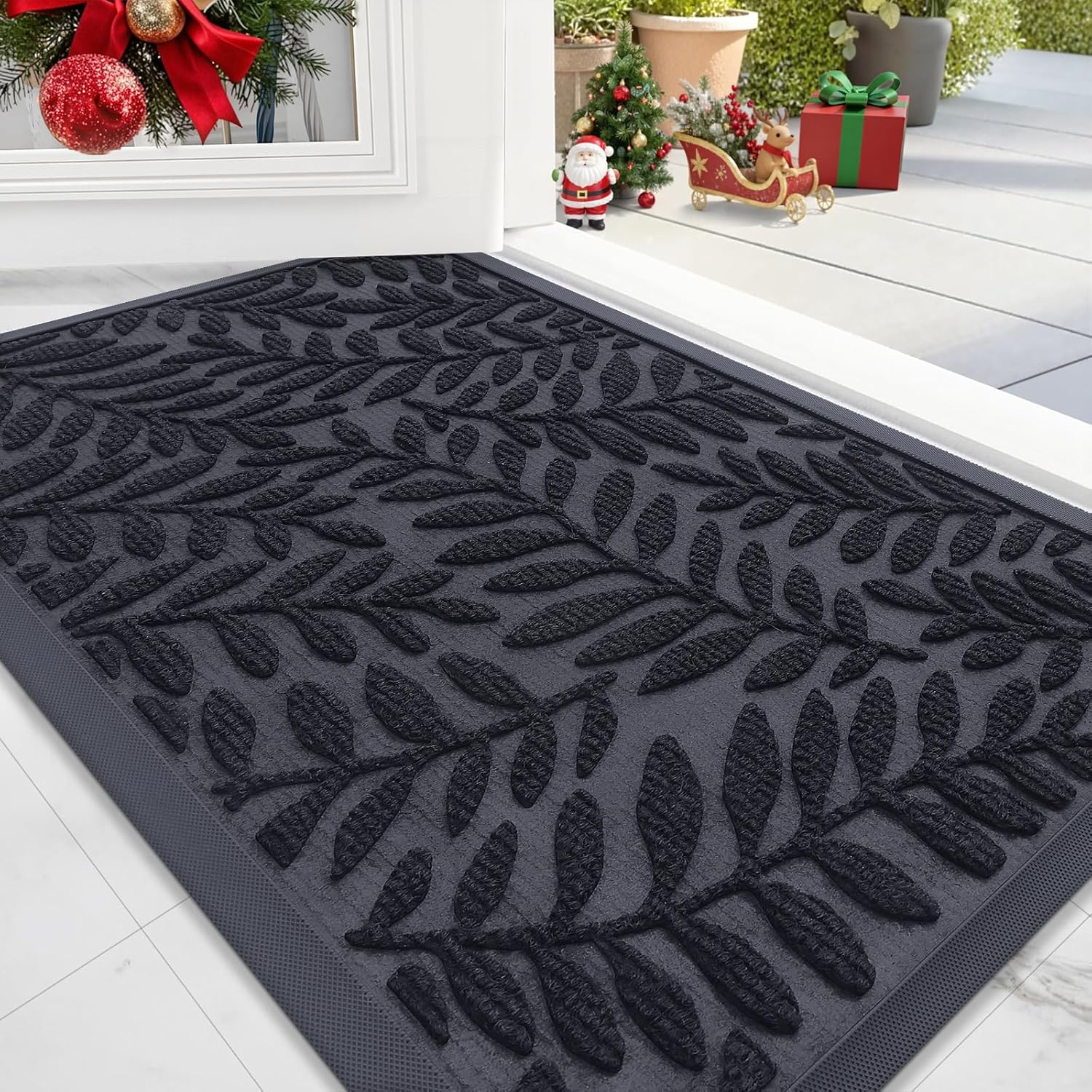 OLANLY Indoor Outdoor Door Mat - Waterproof All-Weather Doormat | Sturdy Natural Rubber, 29.5x17, Black