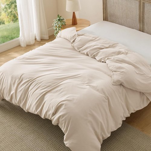 Bedsure Oat Milk Duvet Cover - King Size Extra Soft Prewashed Polyester Bedding | 104x90 Inches with Zipper Closure