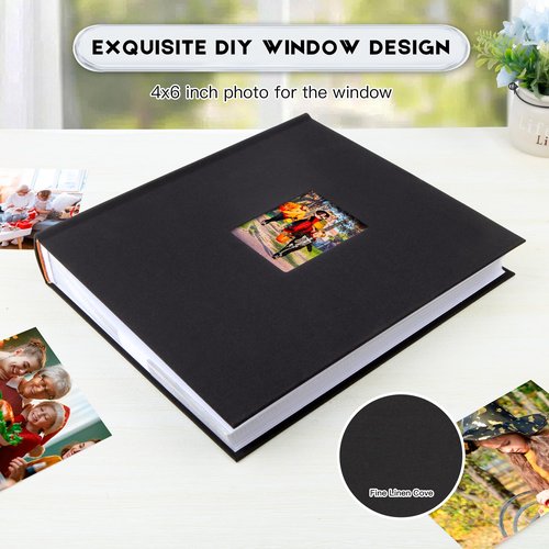 Photo Album 4x6 600 Photos with Writing Space Linen Cover with Front Window Picture Album, 600 Photos 4x6 Photo Album Book for Wedding Kids Travel Family Baby Pictures (Black)