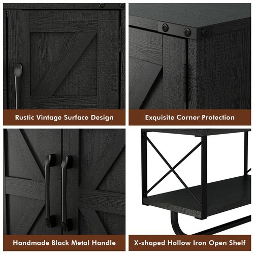 RUSTOWN Farmhouse Medicine Cabinet with 2 Barn Door, Wood Wall Mounted Storage Cabinet with Adjustable Shelf and Towel Bar, 3-Tier Bathroom Cabinet for Bathroom, Living Room(Black, Medium)