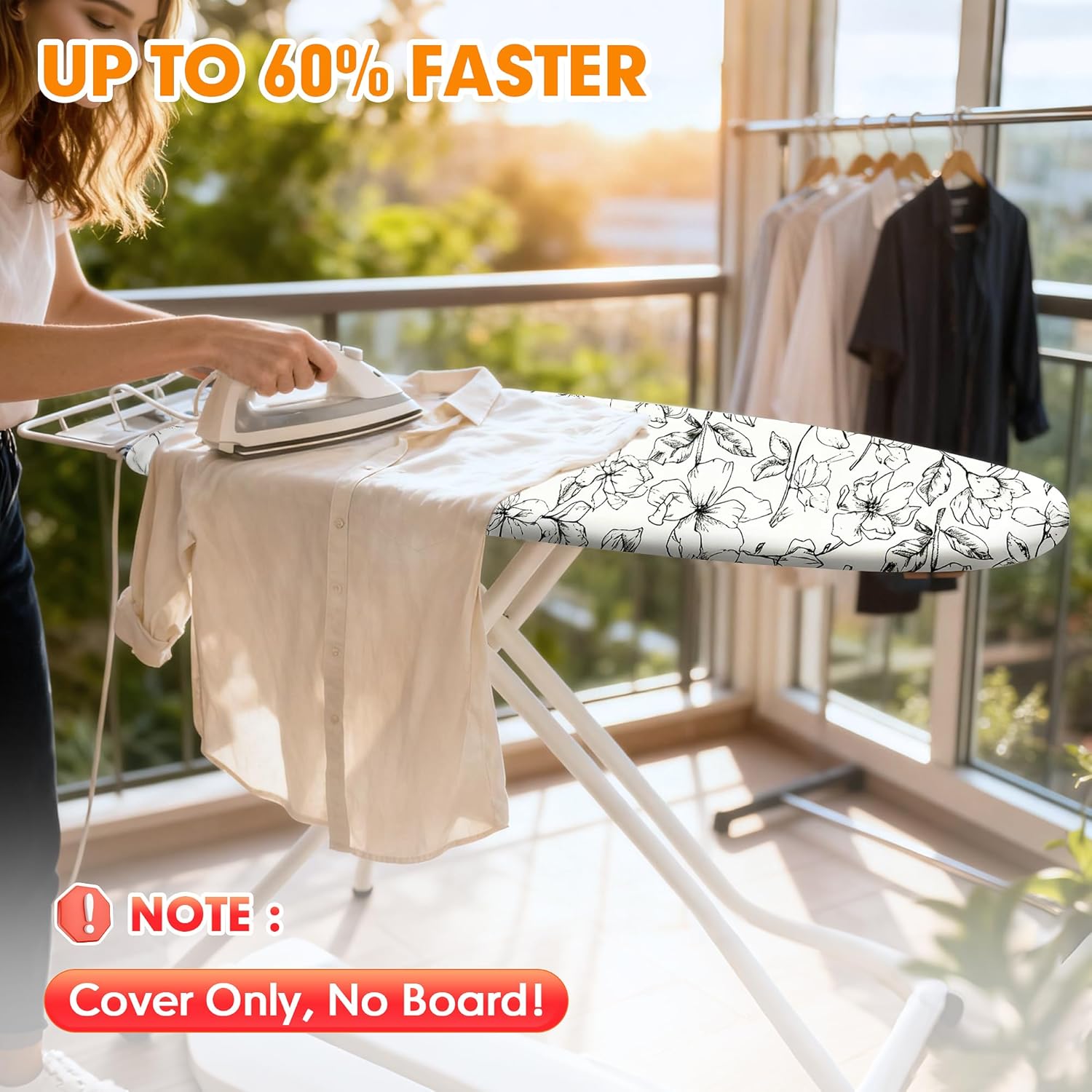 Skiennix Ironing Board Cover - Thick, Scorch & Stain Resistant Pad | 15x54 Floral White Design