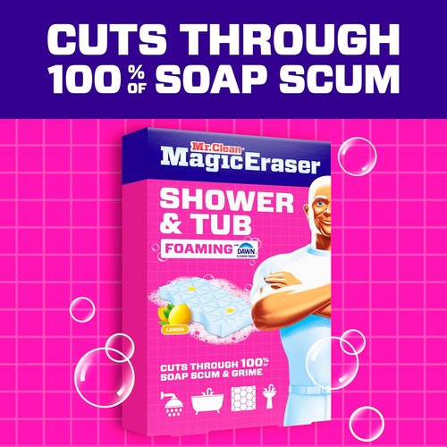 Mr. Clean Magic Eraser Sponge - Powerful Soap Scum Remover for Bathroom & Shower | 6 Count with Lemon Scent