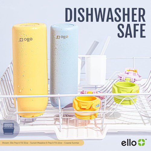 Ello Pop & Fill 22oz Stainless Steel Water Bottle - Quick Fill Technology, Double Walled, Leak Proof | Sunset Meadow
