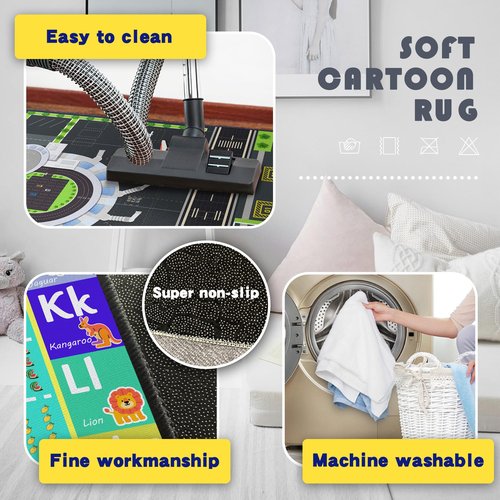 Isyorefam Play Rug for Kids Playroom, 3x4 Airport Carpet with City Road Traffic System and Aircraft Runway, Airport Playmat Airplane Rugs Non-Slip Washable Area Mat for Boys Bedroom