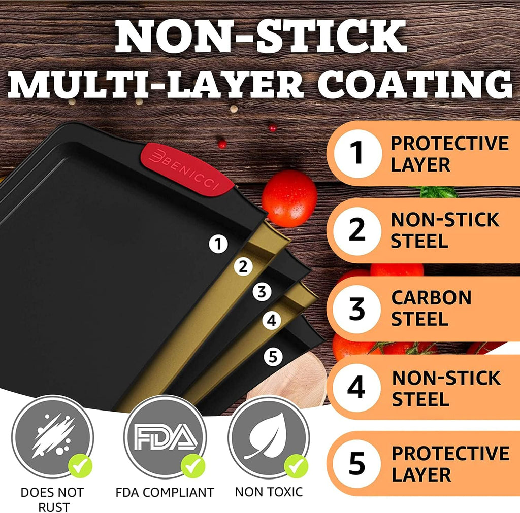 Premium Non-Stick Baking Sheets Set of 3 - Deluxe BPA-Free, Easy-Clean Racks with Silicone Handles | Perfect for Cookies and Pastries