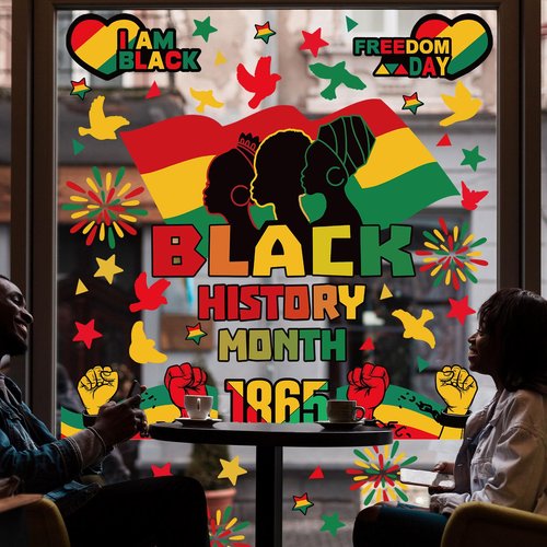 Whaline 8 Sheet Black History Month Window Clings Juneteenth Freedom Day Reusable Window Decals for African American Independence Day Party Supplies
