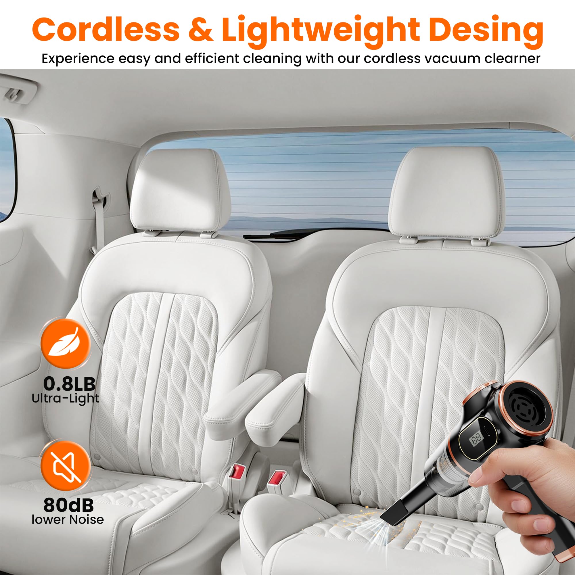 Nikocreos Portable Car Vacuum Cordless Mini Handheld Vacuums Cleaner High Power with LCD Display and Multi-Nozzles, Hand held Cleaners for Car, Home, Office, Sofa, Pet Hair,Keyboard