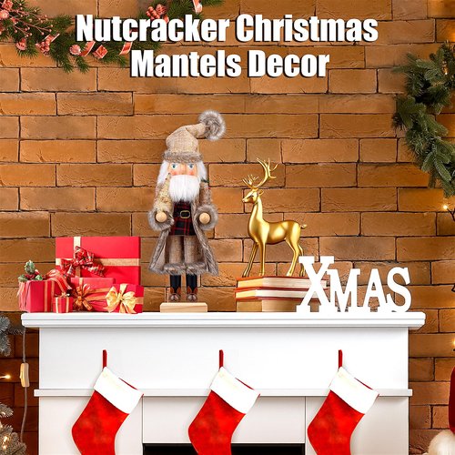 ArlinaL Santa Christmas Nutcracker Figures Decor 15 Inch, Wooden Xmas Nutcracker Santa Nutcracker Ornaments, Festive Christmas Decorations for Shelves and Tables