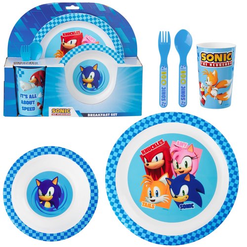 Get Trend Sonic the Hedgehog Dinnerware Sets for Kids, 5 Pc Tableware, Plate, Bowl, Cup, Spoon, Fork, Plates and Bowls Set, Gifts for Kids (Blue Sonic The Hedgehog)