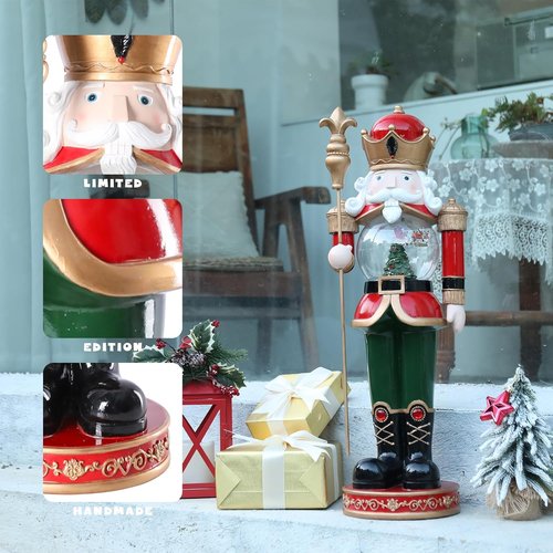 Bdor Large Luxury Nutcracker Soldier | 30-Inch Handcrafted Christmas Decoration with Rotating Reindeer Snow Globe